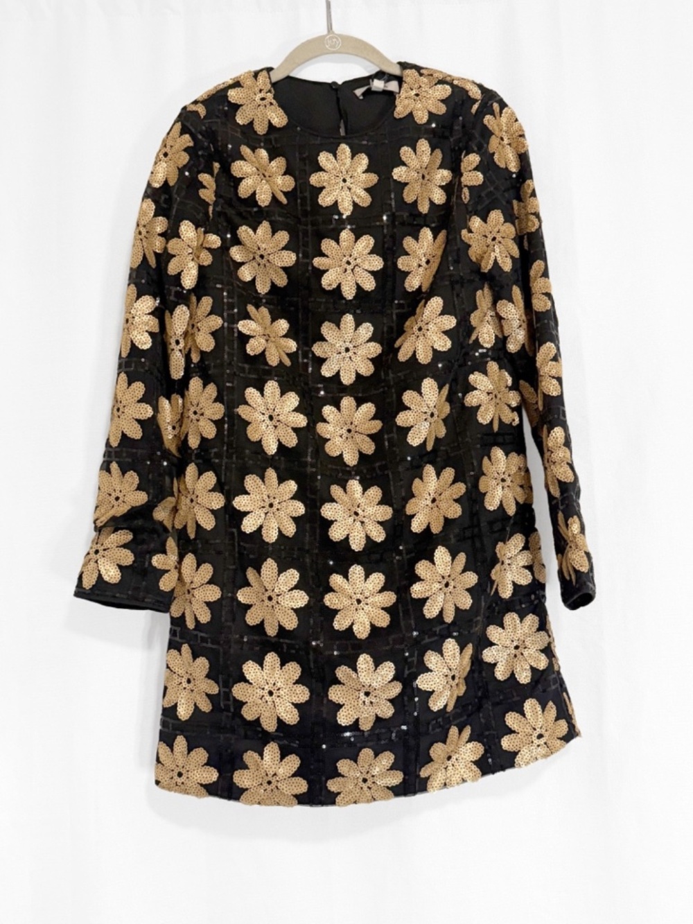 NWT Avara Claudia Dress XS Black Gold Sequin Floral Mini